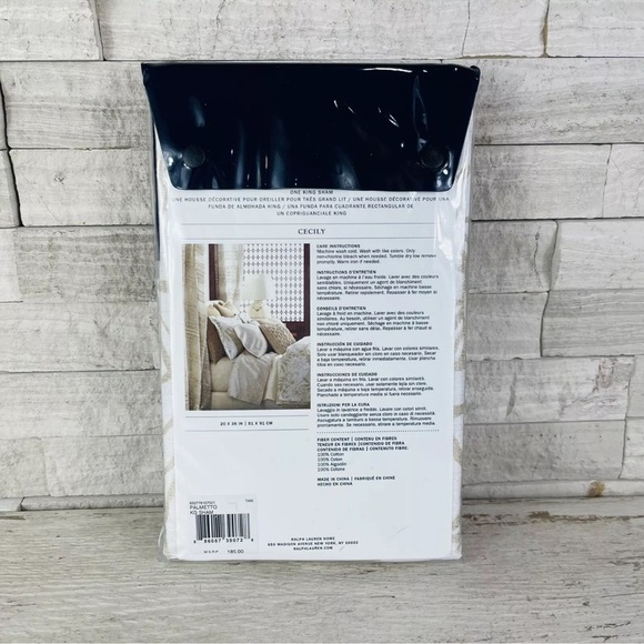 Ralph Lauren NWT One Cecily Palmetto King Pillow Sham Floral Tan Beige NWT $185 - Picture 2 of 11